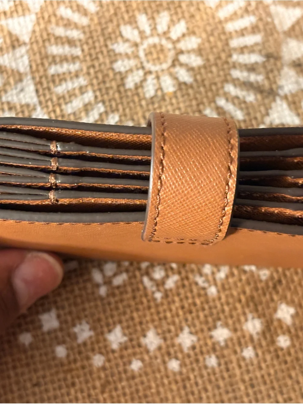 Michael Kors Tan Saffiano Card Case with Gold Logo Accent